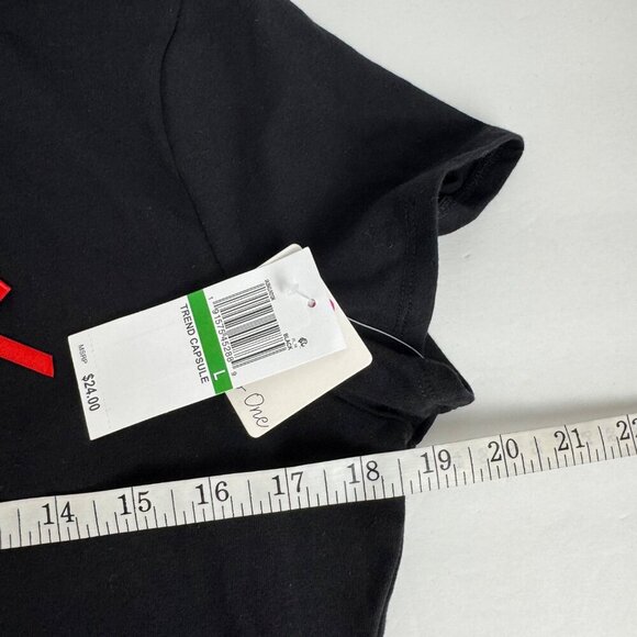 Rebellious One NEW Juniors Large Black T Shirt Red Bows Casual Comfy Fun - Picture 8 of 9